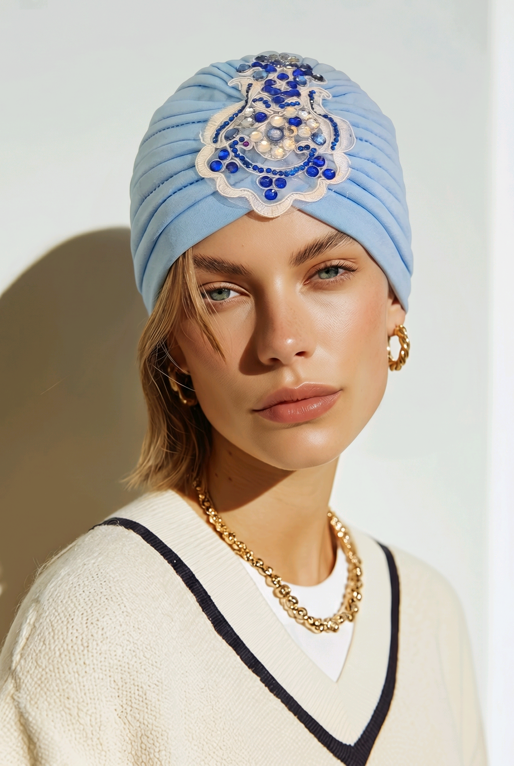Powder Blue Sapphire Brooch Turban