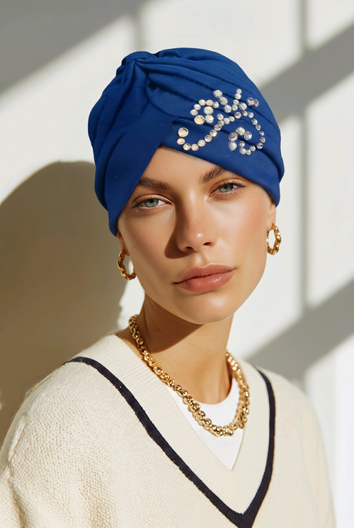 Cobalt Blue Crystal Swirl Turban