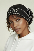 Black Embellished Cap with Silver Trim