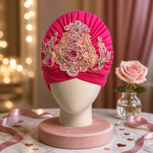 Hot Pink Crystal Crown Turban