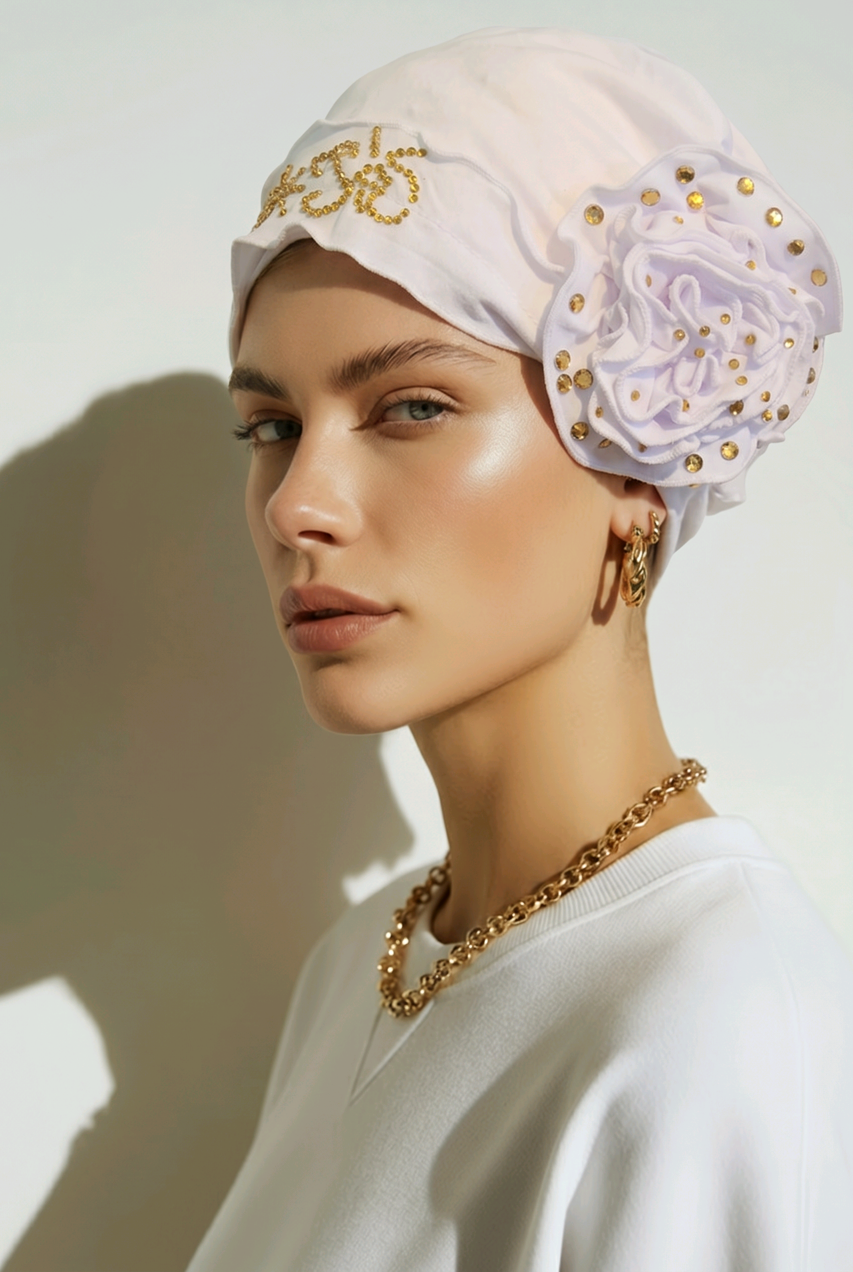 White Gold Rose Crystal Turban