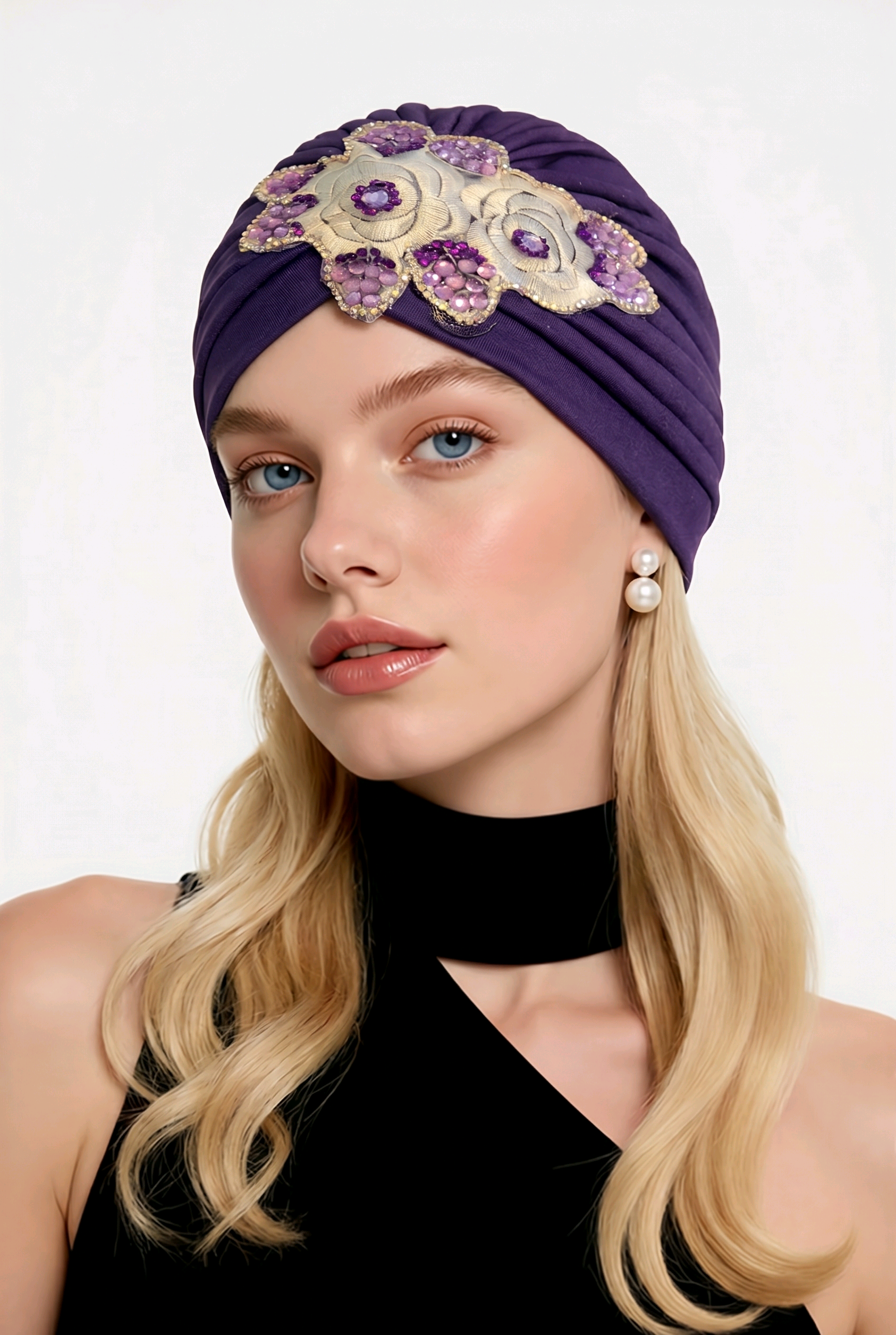 Purple Jewel Floral Turban