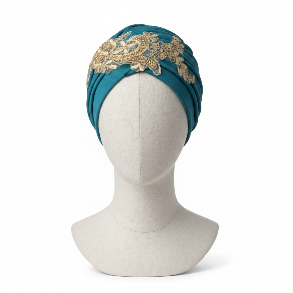 Teal Gold Lace Turban product photo